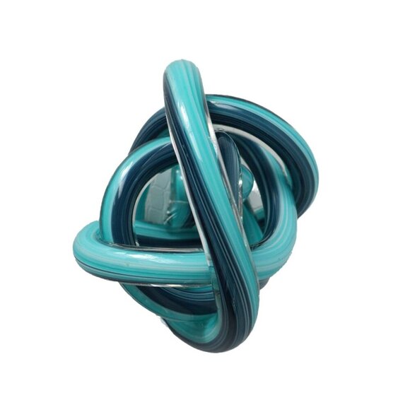 Vintage Art Glass Twisted Infinity Knot Blue Hand Blown Paperweight - Picture 2 of 4